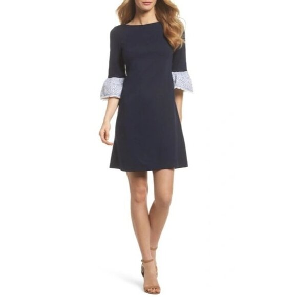 Eliza J Women's 3/4 Sleeve Flare Cuff Shift Dress In Navy Size 4 - Picture 1 of 14